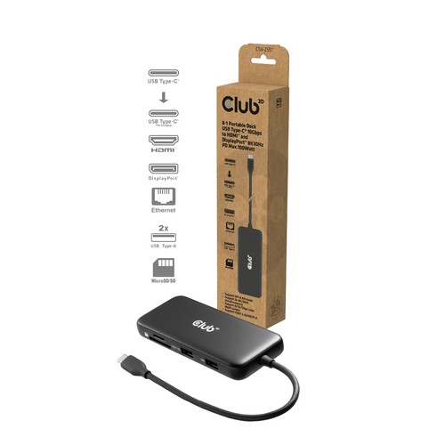 Club 3D 8-1 Portable Dock USB-C 10Gbps naar HDMI en DisplayPort dockingstation, afbeelding 5