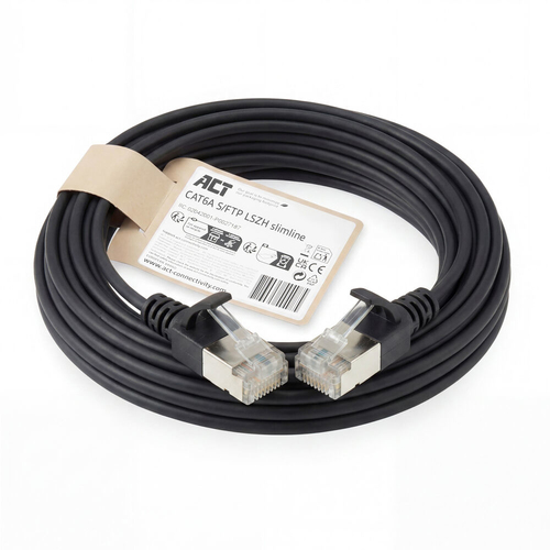 ACT Zwarte 5 meter LSZH S/FTP CAT6A slimline patchkabel snagless met RJ45 connectoren, afbeelding 2