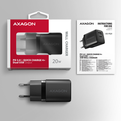 AXAGON Wandladegert 20 W PD 30 Quick Charge 4 - USB-C  USB-A – Foto 10 von 11