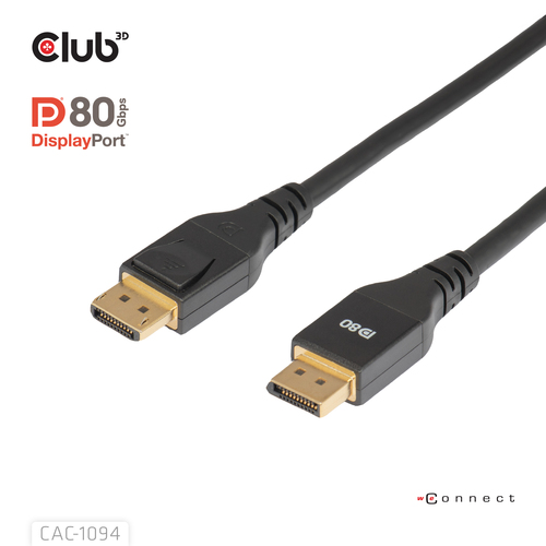 Club 3D Displayport 2.1 VESA DP80 gecertificeerde kabel male-male, afbeelding 3