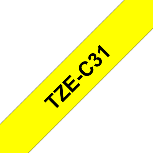 Brother P-touch TZe-C31 12mm x 5m Black On Fluorescent Yellow TZEC31 - image 1