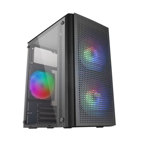 Mars Gaming MC300 Micro ATX Tempered Glass PC Case 3xFRGB Fan Black – image 2