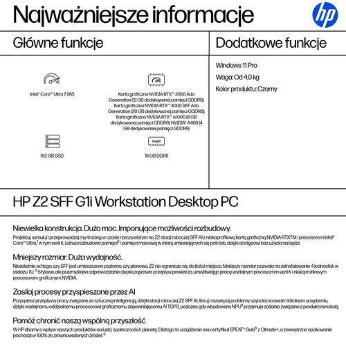 HP Inc. Stacja robocza Z2 SFF G1i U7-265 512GB/16GB/W11P      A40RTET