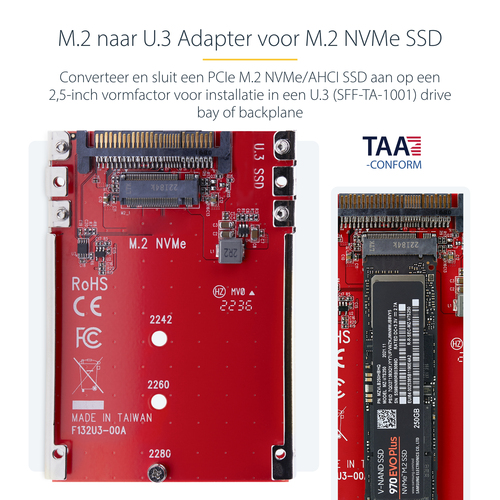 StarTech.com M.2 to U.3 Adapter, For M.2 NVMe SSDs, PCIe M.2 Drive to 2.5inch U.3 (SFF-TA-1001) Host AdapterConverter, TAA Compliant - 2.5" Drive Form, afbeelding 10