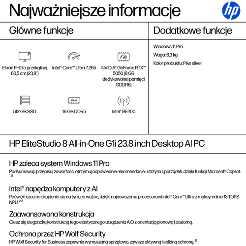 HP Inc. Komputer EliteStudio 8 All-in-One G1i U7-265 512GB/16GB/W11P/23.8 A55S5ET