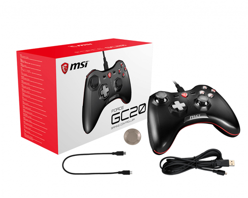 MSI FORCE GC20 Wired Pro Gaming Controller PC and Android 'PC and Android ready, adjustable D-Pad cover, Dual vibration motors, Ergonomic design, detachable cab