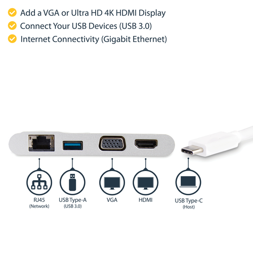 StarTech.com USB-C Multiport Adapter - USB-C Travel Dock with 4K HDMI or 1080p VGA - Gigabit Ethernet, 5Gbps USB-A 3.0 - USB-C Digital AV Adapter - USB Type-C/T – image 9