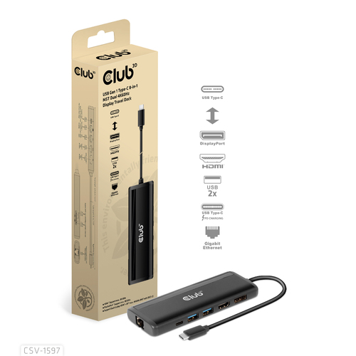 CLUB3D USB Gen 1 Type-C 8-in-1 MST Dual 4K60Hz Display Travel Dock – image 1