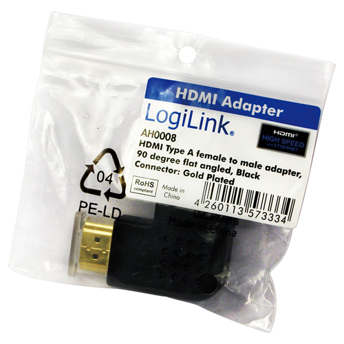 Logilink HDMI-Adapter HDMI>HDMI St/Bu 90° plat gewinkelt, afbeelding 2