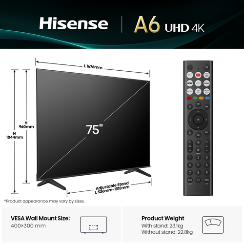 Hisense A6Q 75" 4K Ultra HD Smart Freely TV [2025] - 75A6QTUK, Black - image 4