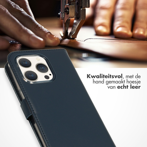 Selencia Echt Lederen Bookcase iPhone 15 Pro - Blauw, afbeelding 2