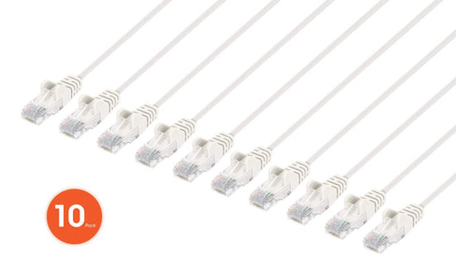 CAT6 U/UTP SLIM NETWORK PATCH CABLE, 1 FT., WHITE, 10-PACK