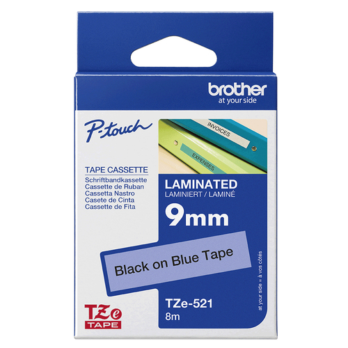 Brother P-touch TZe-521 9mm x 8m Black On Blue Gloss Laminated TZE521 - image 3