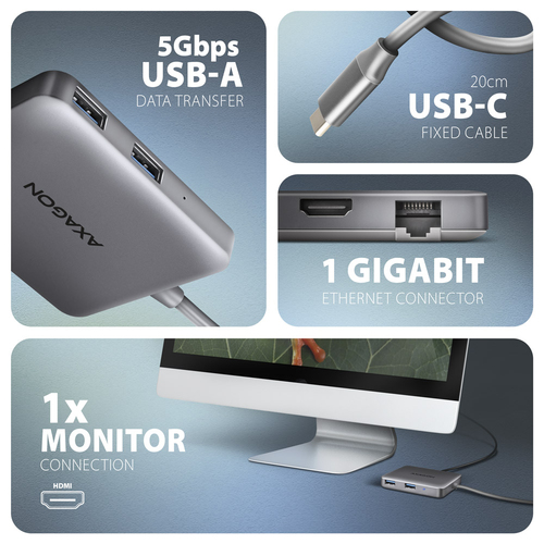 AXAGON SuperSpeed USB-C Hub USB-Hubs - USB 30 - 5 - silber – Foto 4 von 8