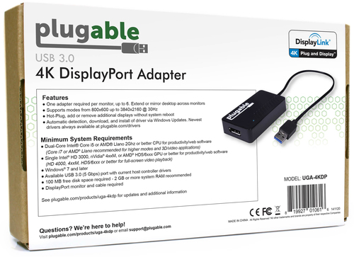 Plugable Technologies USB 3.0 to DisplayPort 4K DisplayLink Video Graphics Adapter for Multiple Monitors up to – image 4