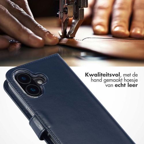 Selencia Echt Lederen Bookcase iPhone 16 Plus - Blauw, afbeelding 2
