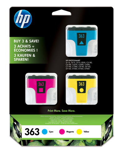 HP 363 3-pack Cyan/Magenta/Yellow Ink Cartridges