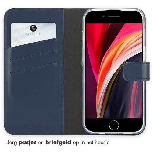 Selencia Echt Lederen Bookcase iPhone SE 4 - Blauw, afbeelding 3