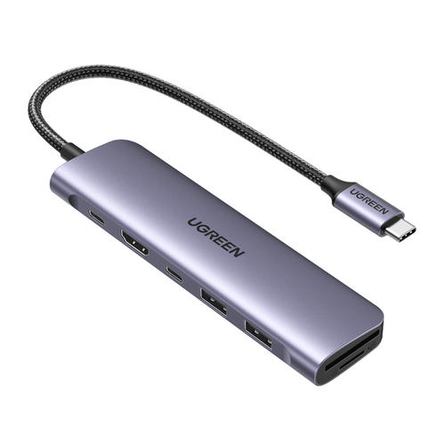 15214 HUB USB-C Docking Revodok 7 en 1 2 USB-A 30 1 USB-C 30 5Gbps 1 USB-C PD Carga 100W HDMI 4K Lector Tarjetas SD Micro SD TF Uso Simultáneo Chip de Última Generación Cable de Nylon Trenzado Caja de Aluminio 15214