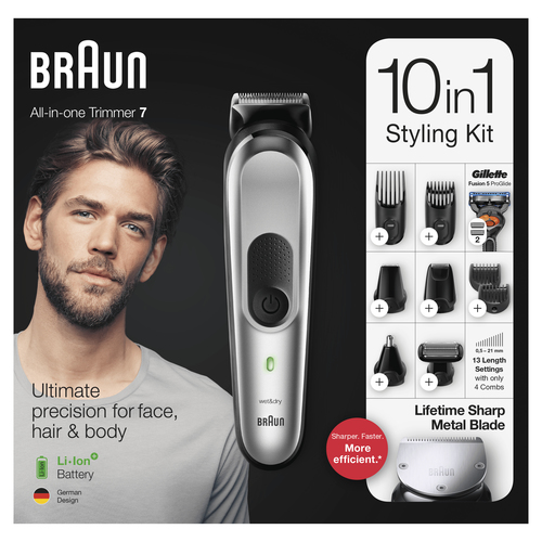 Braun 10-in-1 Trimmer MGK7220 Men Beard Trimmer, Body Grooming Kit & Hair Clipper, Silver Grey – image 6