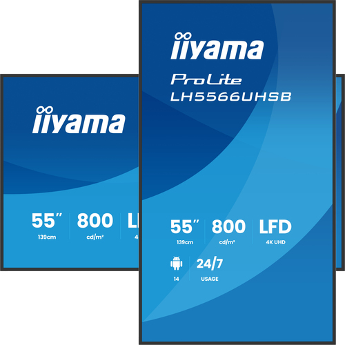 iiyama LH5566UHSB-B1AG pantalla de señalización Pantalla plana para señalización digital 139,7 cm (55") LCD Wifi 800 cd / m² 4K Ultra HD Negro Procesador incorporado Android 24/7