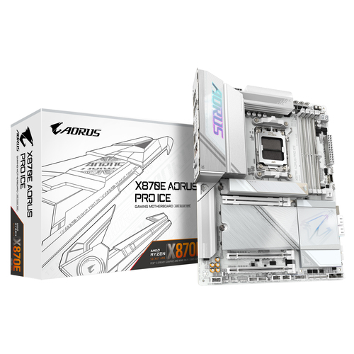 MB GIGABYTE X870E AORUS PRO ATX AM5 4DDR5 1HDMI 2USB4C 3USB32 WIFI7 BT53 X870E AORUS PRO ICE - Código: X870E AORUS PRO ICE | Compra en Guadalajara