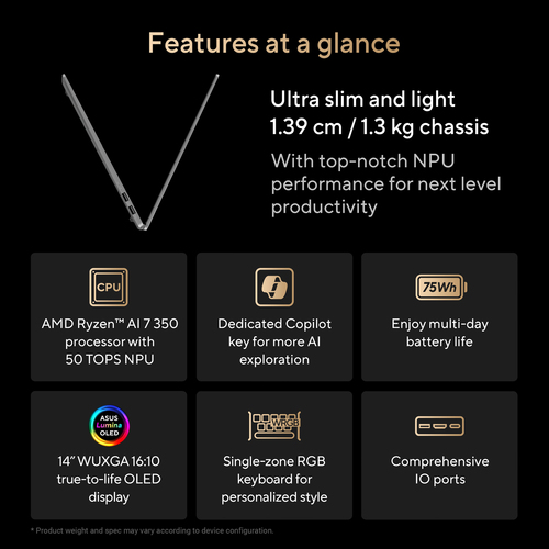 ASUS Vivobook S14 OLED M5406KA-QD037W Copilot+ PC AMD Ryzen™ AI 7 350 Laptop – image 9