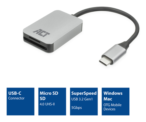 ACT USB-C kaartlezer voor SD en microSD, afbeelding 2