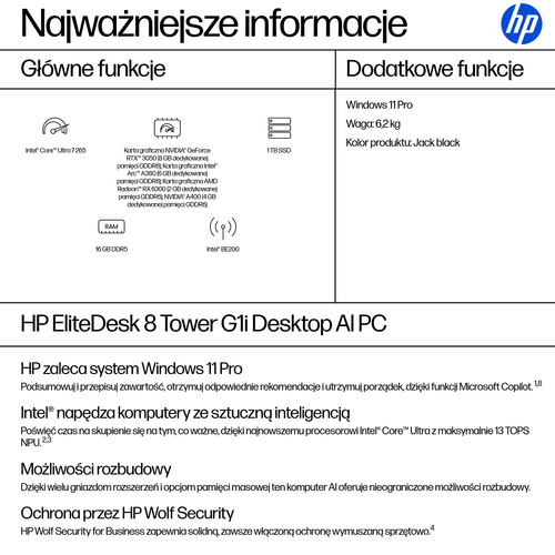 HP Inc. Komputer EliteDesk 8 Tower G1i U7-265 1TB/16GB/W11P      A55S0ET