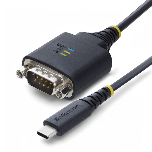 StarTech.com 30 cm USB-C till seriell kabeladapter, COM-retention, FTDI-chipset, Type-C till DB9 RS232-hane, status-LED-lampor, utbytbara DB9-skruvar och muttrar