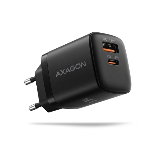 AXAGON ACU-PQ33, GaN wall charger 33W, USB-A + USB-C, PD3.0/PPS/QC4+/SFC2.0/Apple, black