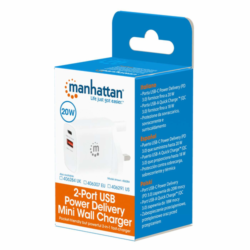 Manhattan 406291 adaptador e inversor de corriente Interior 20 W Blanco imagen 2