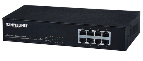 Intellinet 8-Port Fast Ethernet PoE+ Switch, 8 x PoE ports, IEEE 802.3at/af Power-over-Ethernet (PoE+/PoE), Endspan, Desktop (UK power cord) – image 1