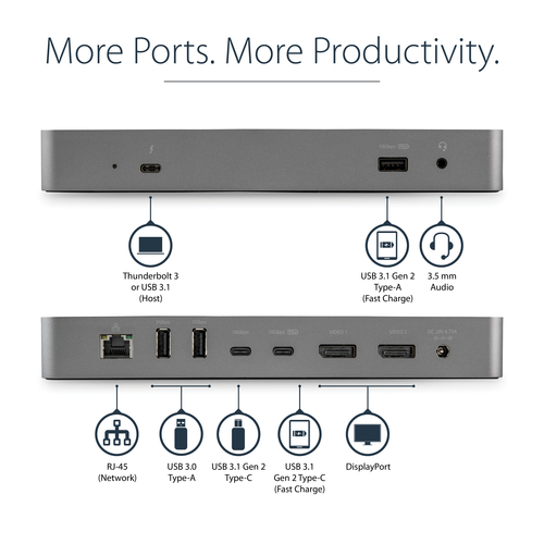 StarTech.com Thunderbolt™ 3 Dock w/ USB-C Compatibility - Dual Monitor 4K60Hz DisplayPort Laptop Docking Station – image 6