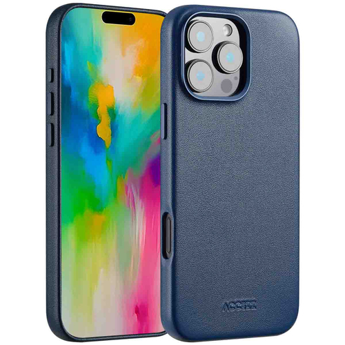 Accezz MagSafe Leather Backcover voor iPhone 16 Pro Max Telefoonhoesje Blauw