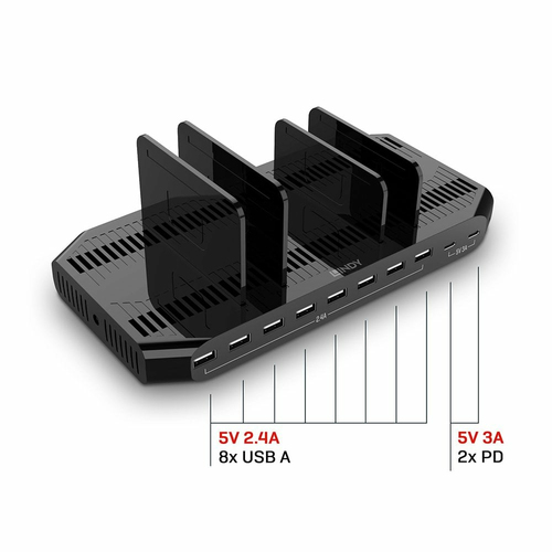 LINDY 120W 10 Port USB-Laadstation voor 10 Tablets/Smartphone, afbeelding 3