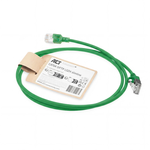 ACT Groene 0.5 meter LSZH S/FTP CAT6A slimline patchkabel snagless met RJ45 connectoren, afbeelding 2