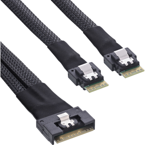 Product image: InLine Slim SAS cable, SFF-8654 8i to 2x SFF-8654 4i, 0.5m