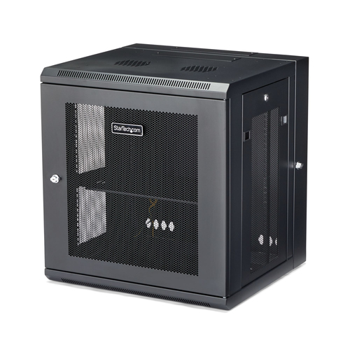 StarTech.com 12U 19 Wall Mount Network Cabinet - 16 Deep Hinged Locking Flexible IT Data Equipment Rack Vented Enclosure w/Shelf Stativindelukkekabinet Sort