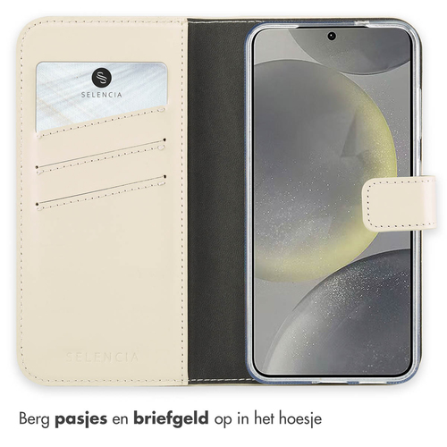 Selencia Echt Lederen Bookcase Samsung Galaxy S25 - Greige, afbeelding 3