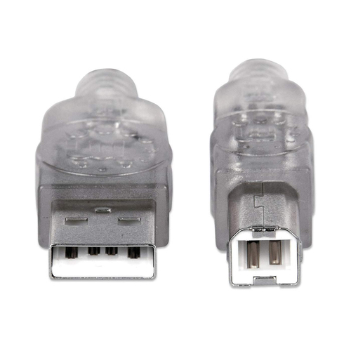 Manhattan Cable USB-A a USB-B, 1,8 m, macho a macho, 480 Mbps (USB 2.0), plata translúcida, garantía de por vida, equivalente a USB2HAB6T imagen 3