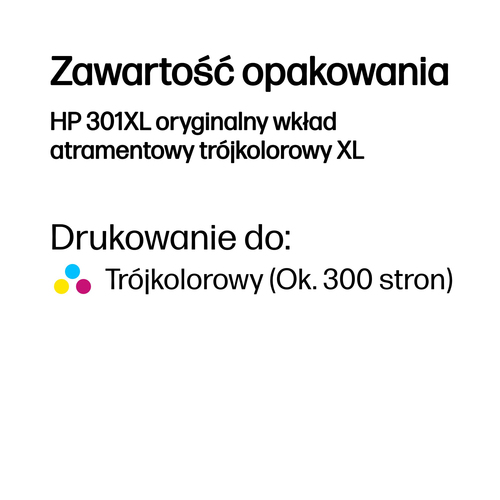 Oryginalny tusz wkład HP 301 Kolor XL CH564EE