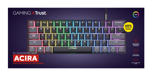 Trust GXT867 ACIRA 60% MINI GAMING KEYBOARD US QWERTY Toetsenbord Zwart, afbeelding 7