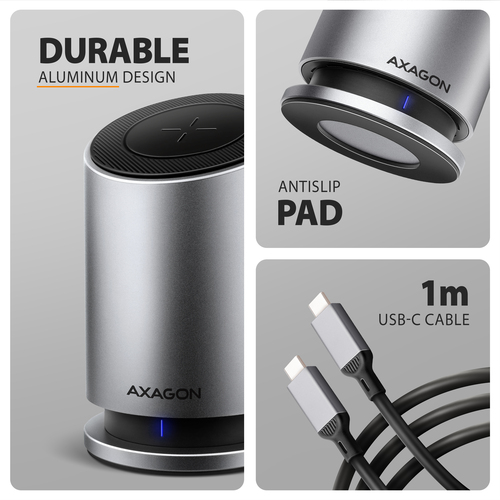 Axagon HMC-WL9 USB 10Gbps hub with Qi, 3x USB-A, USB-C, HDMI & DP 4k/60Hz, RJ-45, PD – image 6