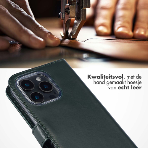 Selencia Echt Lederen Bookcase iPhone 16 Pro Max - Groen, afbeelding 2