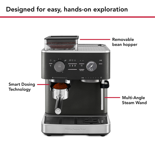 KitchenAid Semi Automatic Espresso Machine with Burr Grinder Cast Iron Black - image 4