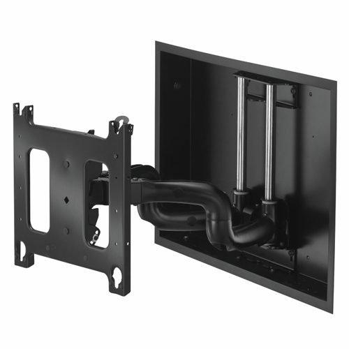 DUAL ARM IN-WALL SWING ARM MOUNT DESIGNED TO CREATE A LOW-PROFILE INSTALLATION.P
