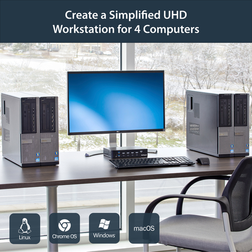 StarTech.com 4 Port DisplayPort KVM - DP KVM Audio and Built-in USB 3.0 Hub for Peripherals - 4K 30Hz (SV431DPU3A2) KVM / USB switch Monterbar på stativ – billede 6