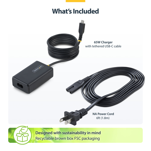 StarTech.com 65W USB-C Laptop Charger with 5ft (1.5m) Tethered USB-C Cable, Power Adapter Brick for Dell, XPS, HP ProBook, MacBook Pro, Microsoft Surface Pro – image 9
