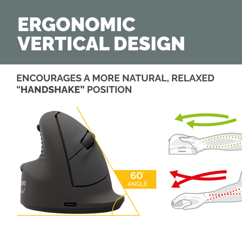 Fellowes Vertical Wireless Mouse Breyta Plus+ Ergonomic Left Handed Vertical Mouse with Antibacterial Protection Medium – image 3
